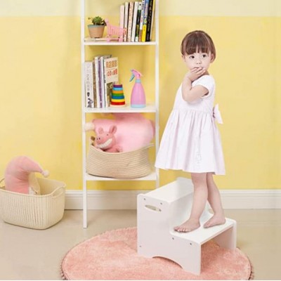 custom Wooden Toddler Step Stool for Kids White Two Step Children's Stool with Handles Bonus Non-Slip Pads